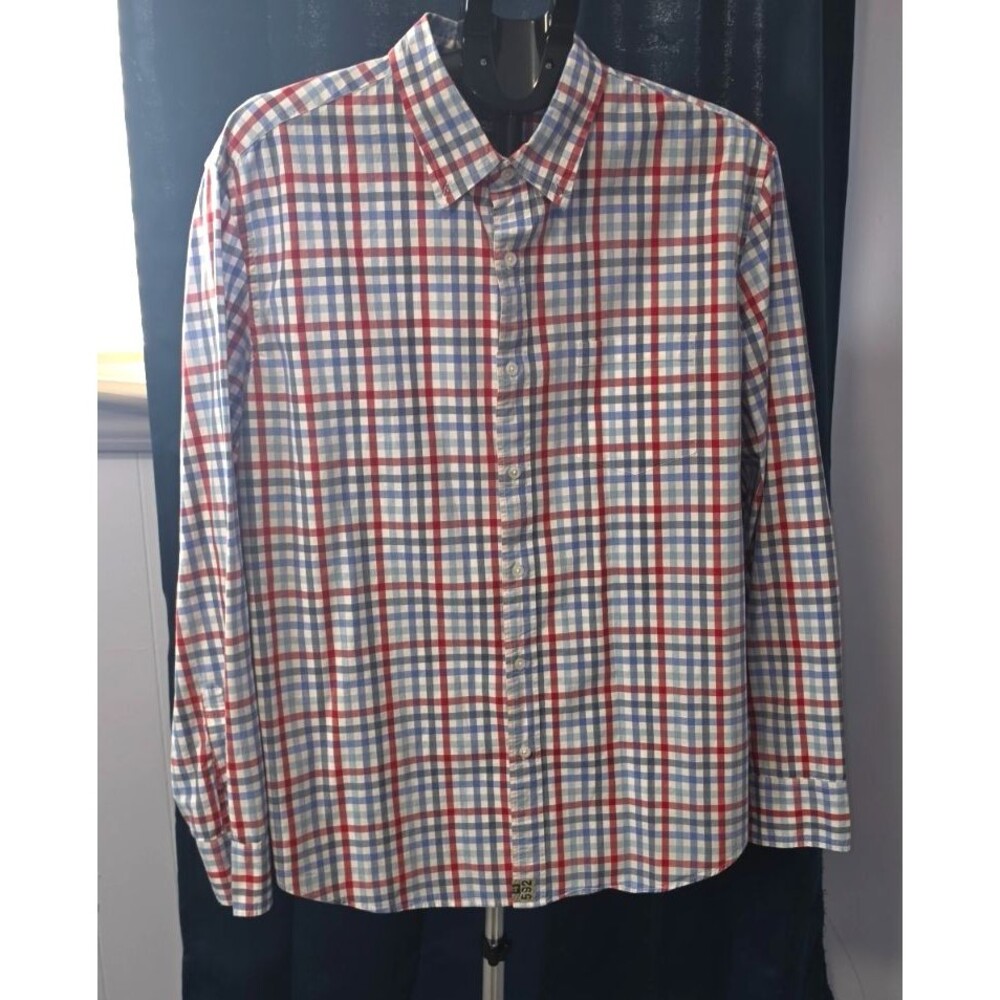 J Crew Red White Blue Plaid Flex Washed Classic Button Front Shirt Top XL
